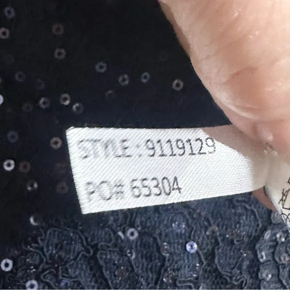 SLNY Navy Blue Sequin Lace Short Sleeve Midi Cocktail Evening Dress Size 4 NWOT - Picture 7 of 7
